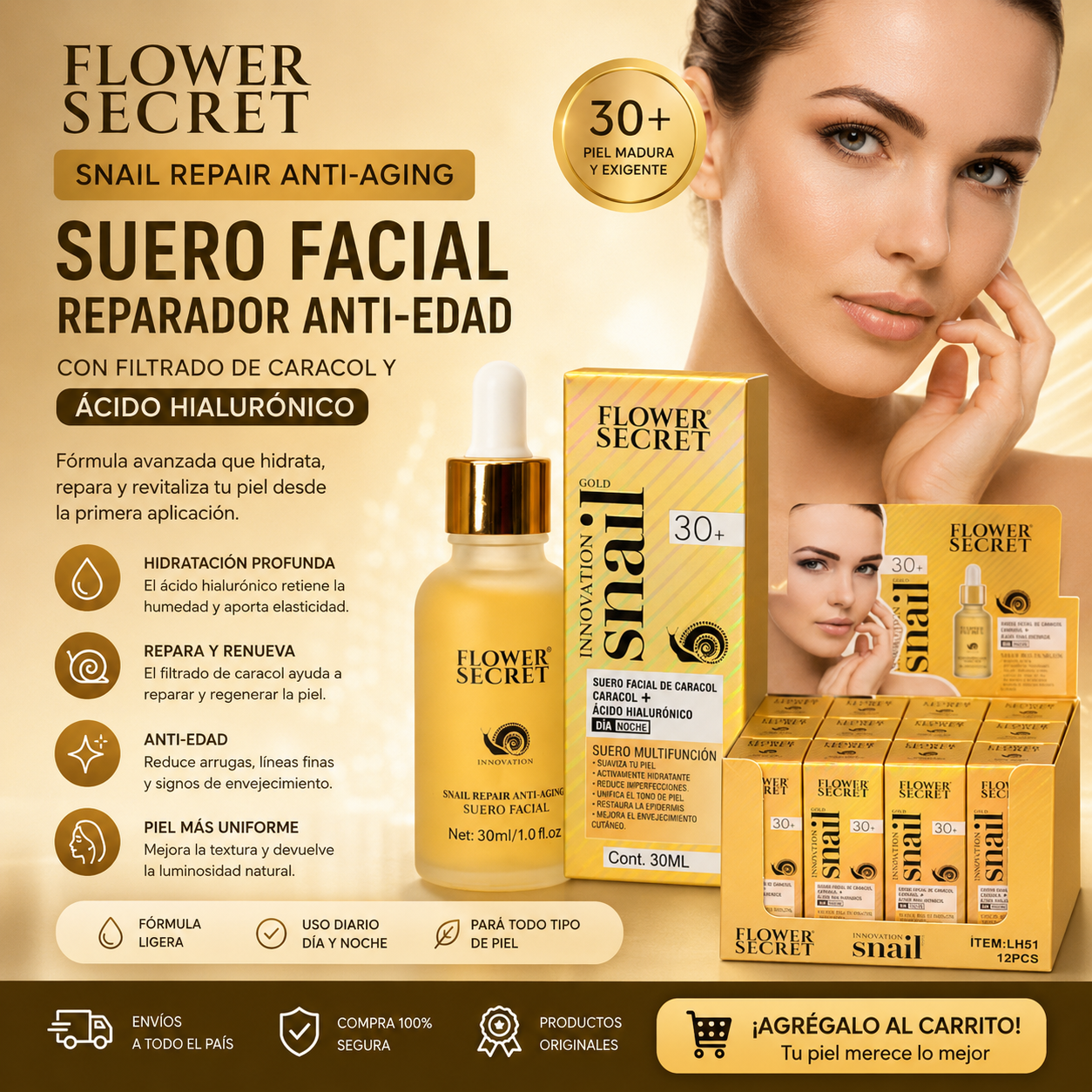 Sérum Facial con Ácido Hialurónico y Caracol