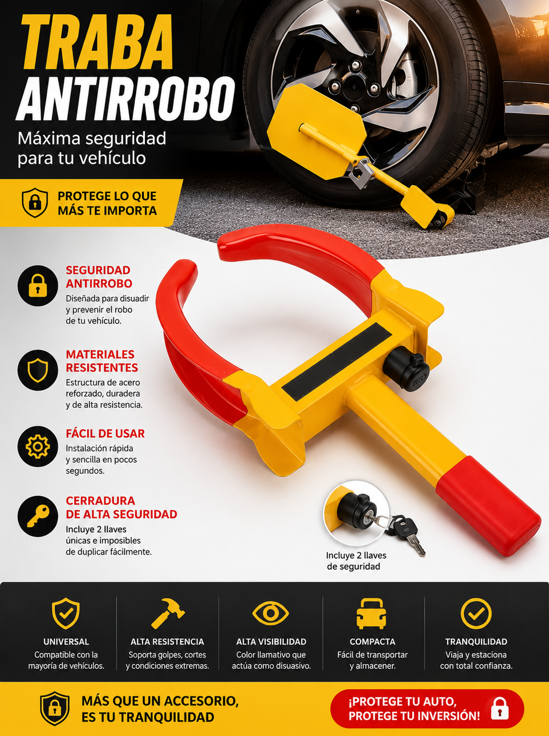 Cerradura de Tenaza para Rueda Antirrobo