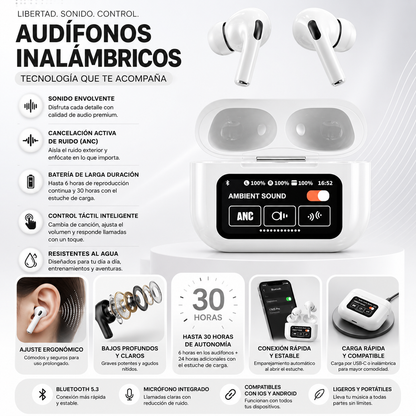Audífonos Bluetooth Pro con pantalla táctil